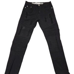 GSTR Jeans Mens Black Size 34 Denim Premium Straight Mid Rise Ripped‎ Distressed